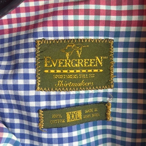 Evergreen Sportman Full Fit men’s XXL colorful gingham 100% cotton button up - Picture 7 of 11